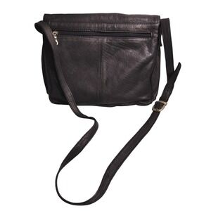 VTG‎ East West Genuine Messenger Leather Black Crossbody Bag Medium Size